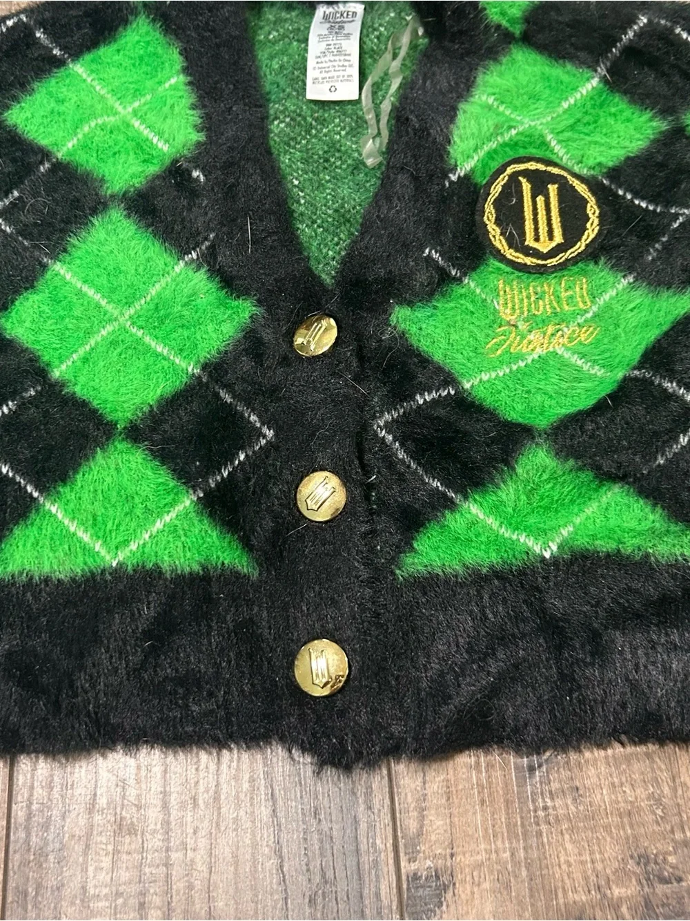 Wicked X Justice Cardigan Sweater Elphaba Green Fuzzy‎ Size XS 5/6